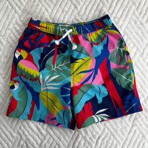 Mini Boden Boys 6-7 Years Tropical Parrot Jungle Swim Trunks Mesh Lined